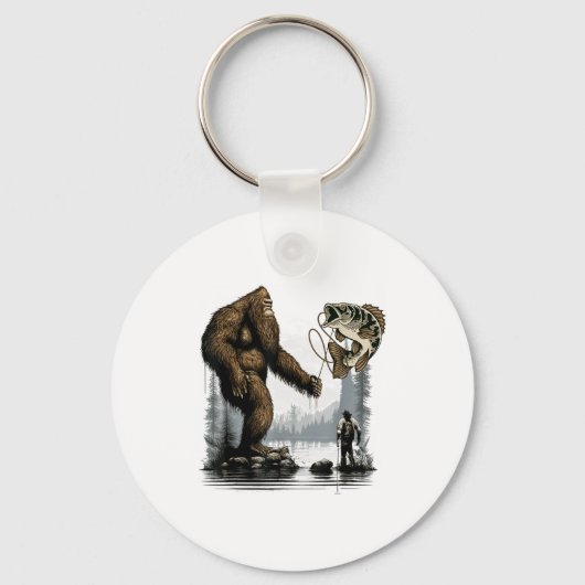 Bigfoot Fishing Funny Sasquatch Fi-shirt  Sleutelhanger (Voorkant)