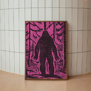 Bigfoot Forest Roze Retro Modern Wall Art Poster
