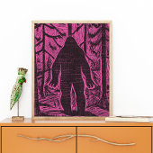 Bigfoot Forest Roze Retro Modern Wall Art Poster