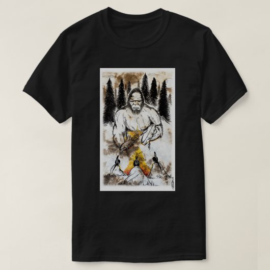 Bigfoot geïnspireerd Native American hand drummer T-shirt (Design voorkant)
