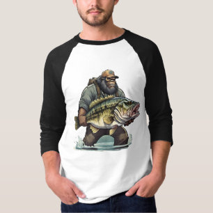 Bigfoot Gevist Bass vis Sasquatch yeti visser T-shirt