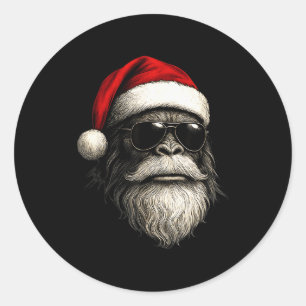 Bigfoot Gezicht Zonnebril Kerstman Kerst Grappig K Ronde Sticker