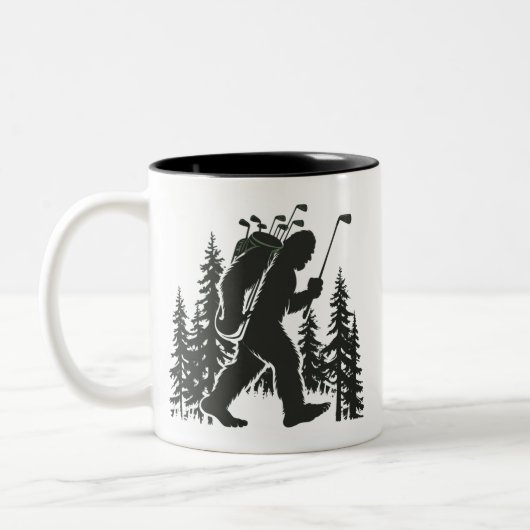 Bigfoot Golfer Tree Funny Sasquatch Golfing Golf Tweekleurige Koffiemok (Links)