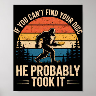 Bigfoot Grappige Disc Golf Sasquatch Frisbee Manne Poster