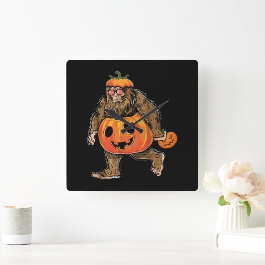 Bigfoot Halloween Pumpkin halloween Vierkante Klok (Huis)