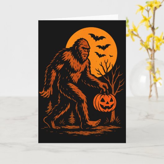 Bigfoot Halloween Sasquatch Jack O Lantern  Kaart (Gele Bloem)