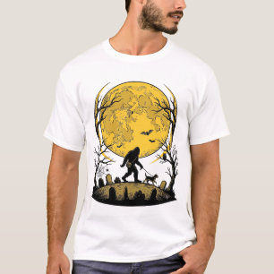 Bigfoot Halloween T-shirt Volle Maan Hond Wandelen