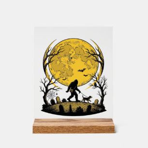 Bigfoot Halloween T-shirt Volle Maan Hond Wandelen Acryl Bord
