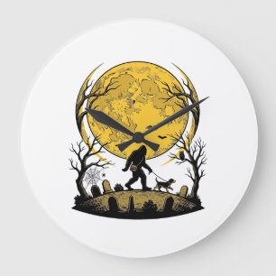 Bigfoot Halloween T-shirt Volle Maan Hond Wandelen Grote Klok