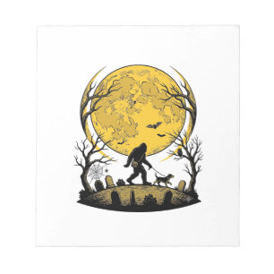 Bigfoot Halloween T-shirt Volle Maan Hond Wandelen Notitieblok