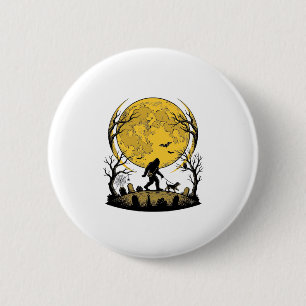 Bigfoot Halloween T-shirt Volle Maan Hond Wandelen Ronde Button 5,7 Cm