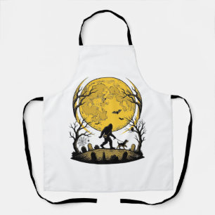 Bigfoot Halloween T-shirt Volle Maan Hond Wandelen Schort