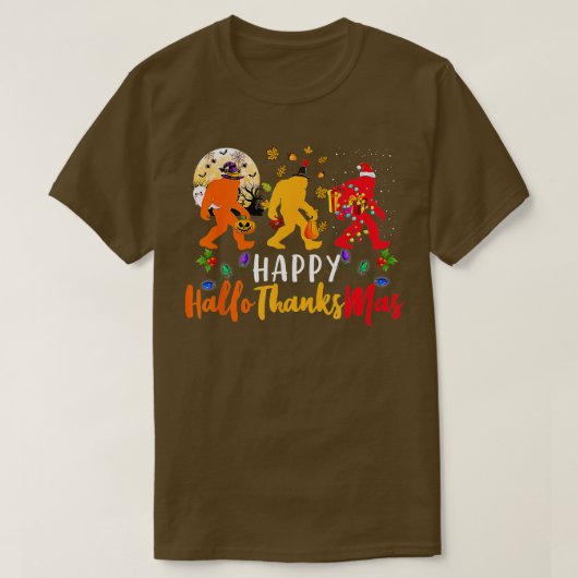 Bigfoot Happy Hallothankmas Halloween Thanksgiving T-shirt (Design voorkant)