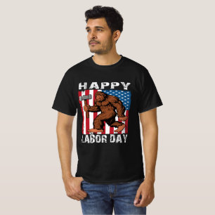 Bigfoot Happy Labor Day T-shirt Man Vrouwen Kinder
