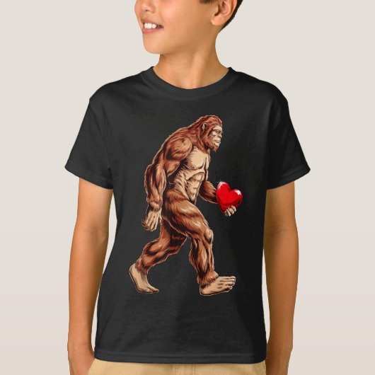 Bigfoot Hart Funny Valentijnsdag Boys Kinder Sasqu T-shirt (Voorkant)