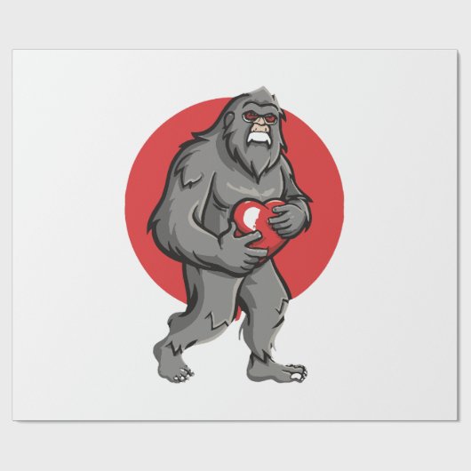 bigfoot hart valentijnsdag cadeaupapier (Vlak)