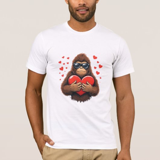 Bigfoot Heart Valentijnsdag Boys Mannen Love T-shirt (Voorkant)