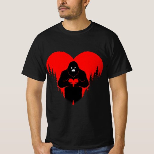 Bigfoot Heart Valentijnsdag Unisex T-shirt, Liefde T-shirt (Voorkant)