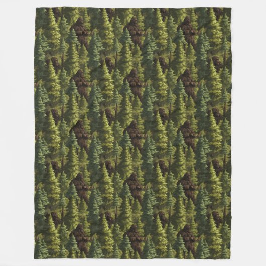 Bigfoot Hiding In A Pine Tree Forest Fleece Deken (Voorkant)