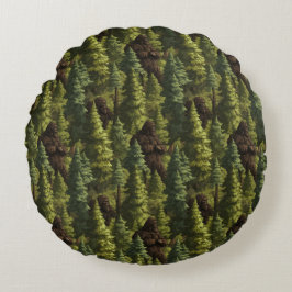 Bigfoot Hiding In A Pine Tree Forest Rond Kussen