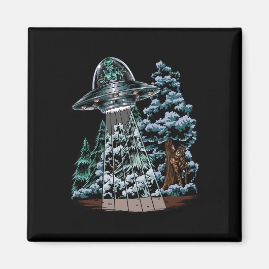 Bigfoot Hiding van Alien in een ufo achter een boo Magneet (Voorkant)