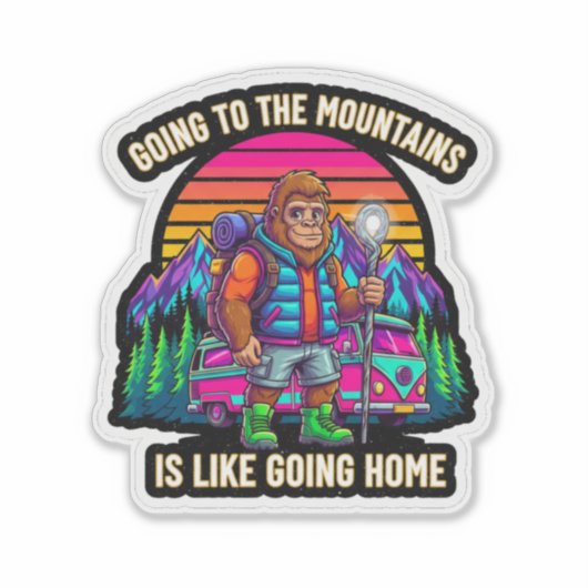 Bigfoot Hiking-Going To The Mountains Sticker (Voorkant)