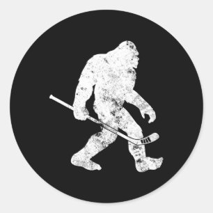 Bigfoot Hockey  Sasquatch Funny Mannen Vrouwen G Ronde Sticker