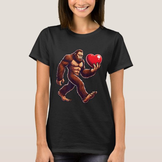 Bigfoot Holding Heart Valentijnsdag Funny Sasquat T-shirt (Voorkant)