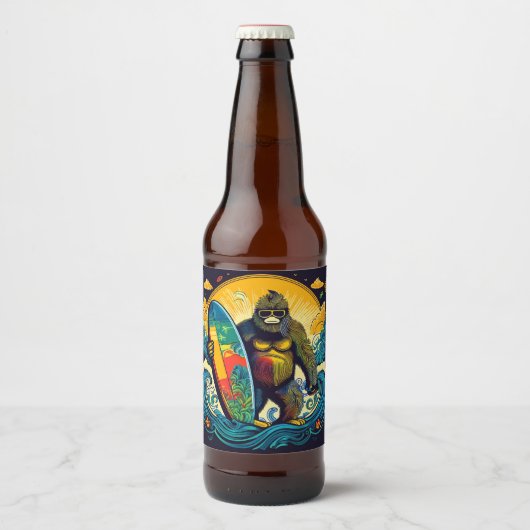 Bigfoot houdt van bier en surfen etiket (Voorkant)
