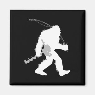 Bigfoot Ijsvissen Yeti Visser Met Boren A Magneet