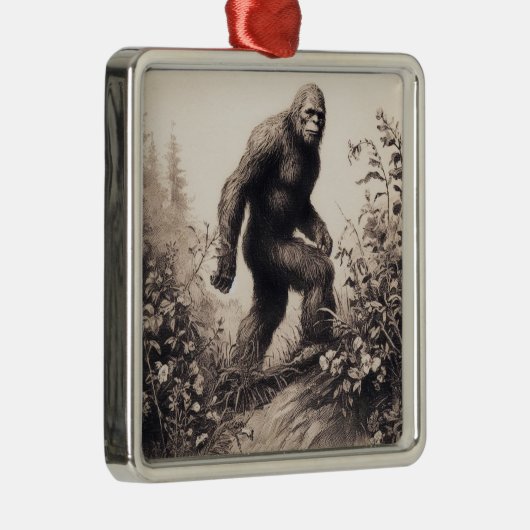 Bigfoot  Illustratie Folklore Metalen Ornament (Rechts)