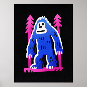 Bigfoot In Bos Roze Blauwe Poster Muur Kunst Print