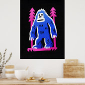 Bigfoot In Bos Roze Blauwe Poster Muur Kunstprint (Keuken)