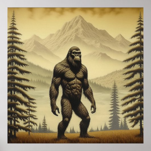  Bigfoot in de bergen en dennen Poster (Voorkant)