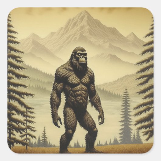  Bigfoot in de bergen en dennen Vierkante Sticker (Voorkant)