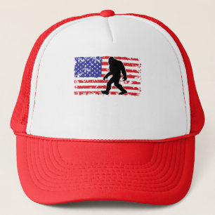 Bigfoot in een Amerikaanse vlag Trucker Pet