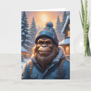 Bigfoot in een muts feestdagen kaart