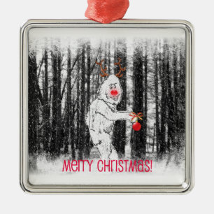 Bigfoot in Forest Holiday Ornament