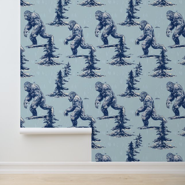 Bigfoot in het bos in blauw behang (Applicatie)