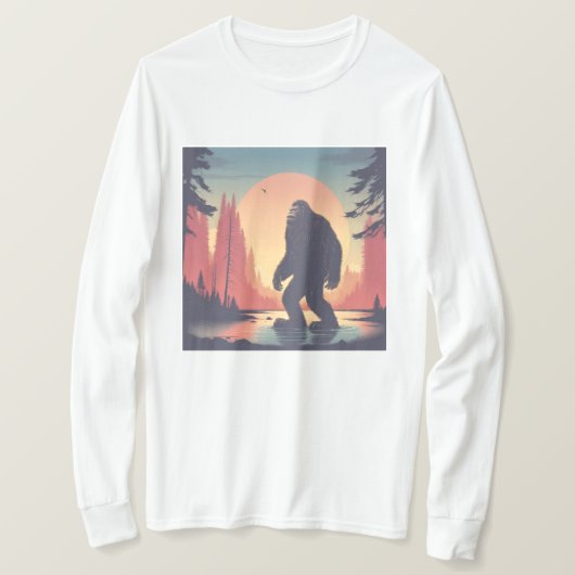 Bigfoot in het bos met lange mouwen mannen t-shirt (Design voorkant)