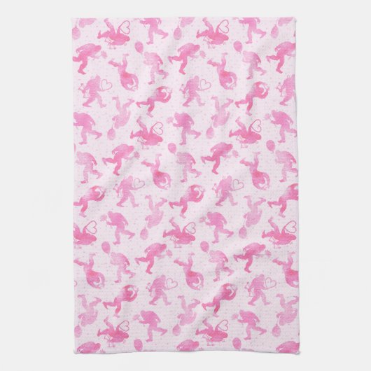 Bigfoot in Love :Roze Valentijn Yeti Theedoek (Verticaal)