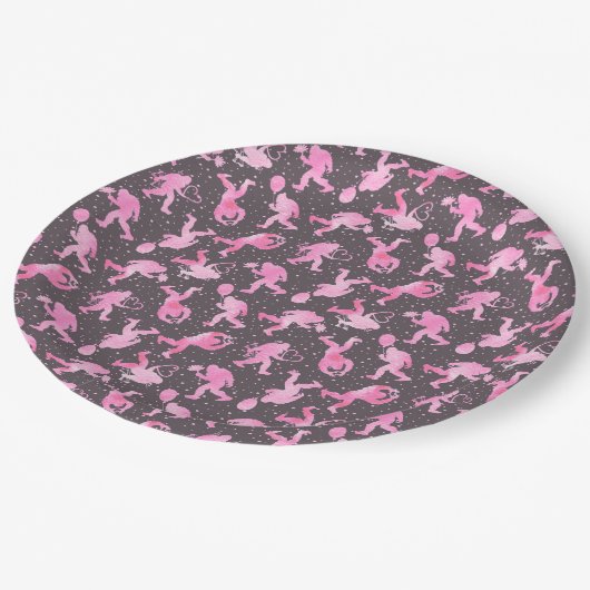 Bigfoot in Love Valentijn in Pink and Grey Papieren Bordje (Gekanteld)