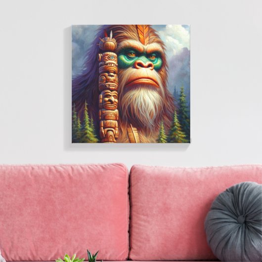 Bigfoot inheemse Amerikaanse Totem Canvas Afdruk (Insitu (Woonkamer))