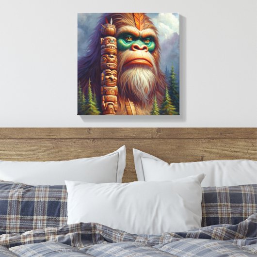 Bigfoot inheemse Amerikaanse Totem Canvas Afdruk (Insitu (Slaapkamer))