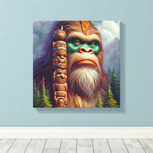 Bigfoot inheemse Amerikaanse Totem Canvas Afdruk (Insitu (Houten vloer))