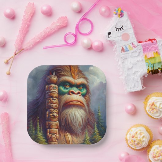 Bigfoot inheemse Amerikaanse Totem Papieren Bordje (Feest)