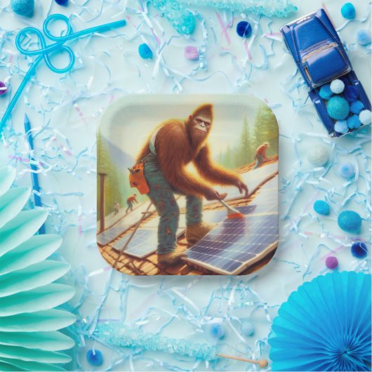 Bigfoot installeren zonnepanelen papieren bordje (Feest)