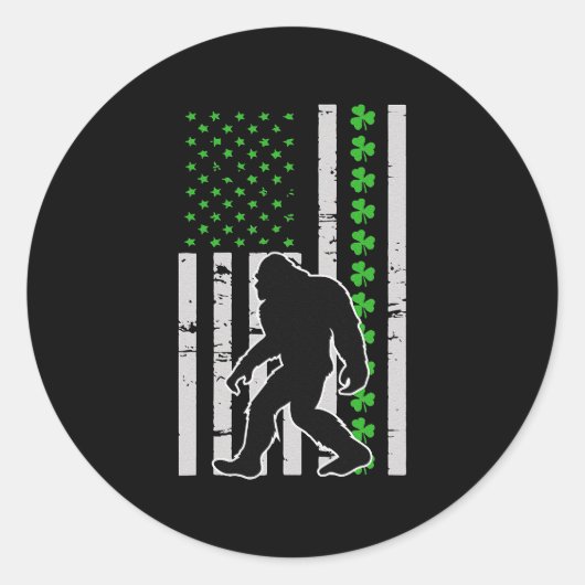 Bigfoot Irish St Patricks Day USA Flag Sasquatch Ronde Sticker (Voorkant)
