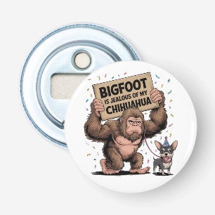 Bigfoot is jaloers op mijn Chihuahua Button Flesopener