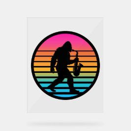 Bigfoot Jazz Saxofoon Retro Zonsondergang Design Acryl Bord